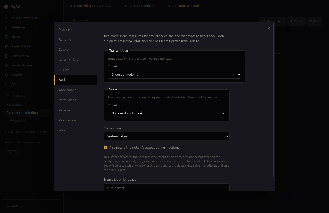 Settings, on the Audio pane