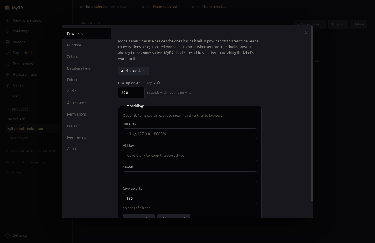 Settings, on the Providers pane